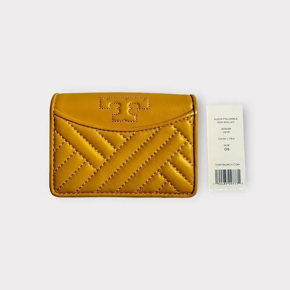 Tory Burch Alexa Leather Bifold Mini Wallet Yellow Daisy